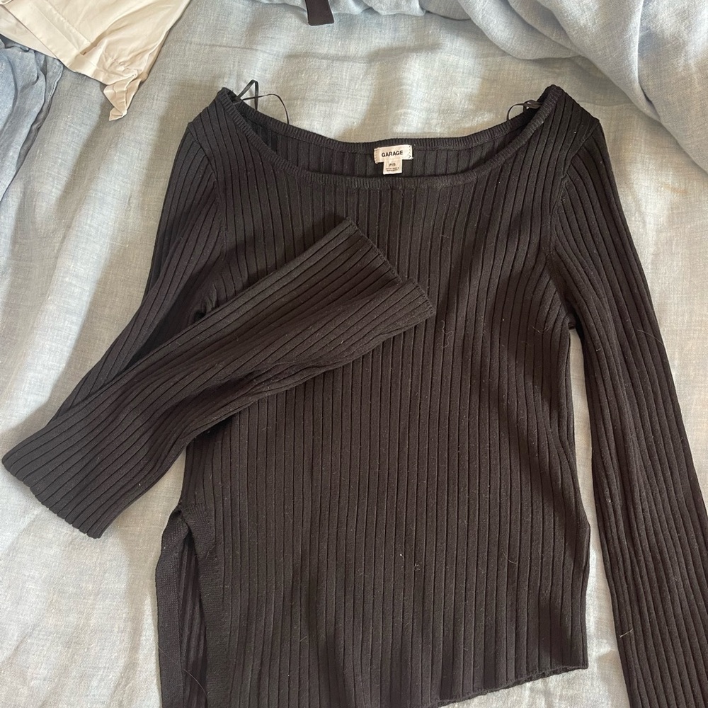 Black Ribbed Sweater Top